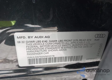 2022 Audi A8 L 55 Tfsi Quattro Tiptronic из США, поврежденный, VIN WAULDAF83NN010176